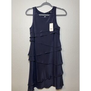 Banana Republic NWT Dress Women 4P Navy 100% Silk Sleeveless Tiered Ruffles